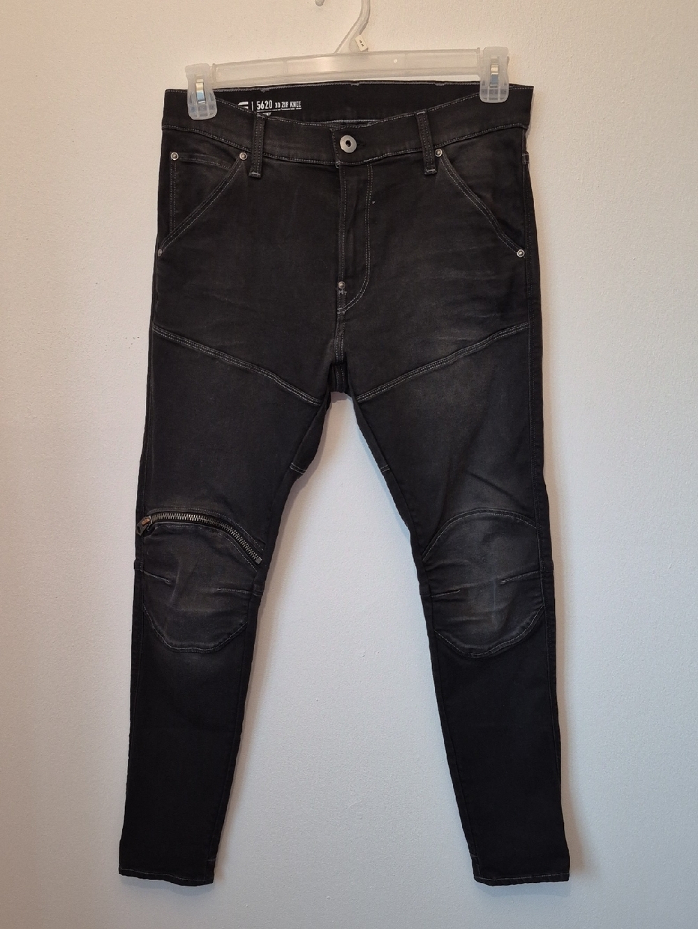 G Star Raw Jeans Mens 32x30 Black 3D Zip Knee Skinny Moto Biker Denim 5620